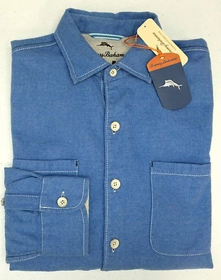 Tommy Bahama Long Sleeve Blue Shirt Mens Button Down $138 - Image 1 of 3