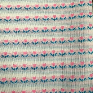 Vintage 80s Tulip Flower Stripe Double Knit Fabric 19' x 60" - Picture 1 of 9