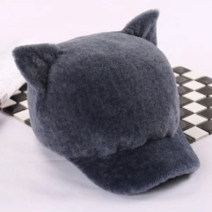 Women Girl Shorn Sheepskin Wool Cat Ear Hat Baseball Cap Winter Warm Lovely New - Picture 1 of 20