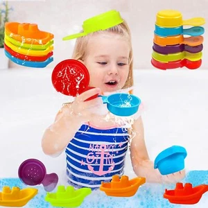 11Pcs Bath Toy Floating Boats Bathing Spoons for Toddler 1-3,Stackable Bathtub F - Picture 1 of 7
