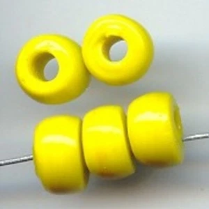 18 VINTAGE GLASS YELLOW MUSTARD 10x6mm. PONY TIRE SPACER BEADS 1568 - Picture 1 of 1
