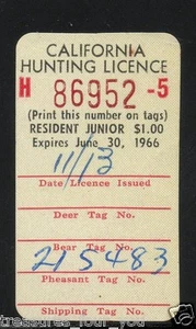 1965-66 California Hunting License Validation Stamp CAHV-4J Resident Junior - Picture 1 of 1