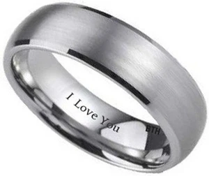 Engraved 'I Love You' 7mm Titanium Unisex Wedding Engagement Comfort Fit Ring - Picture 1 of 3