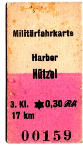 Billete de tren: Alemania: Harber a Hutzel, Militarfahrkarte - Imagen 1 de 1