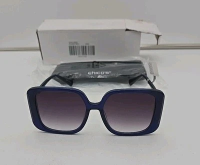 Gafas de sol Chico's de gran tamaño cuadradas marco azul oscuro con dorado 100 % UV nuevas Foto 1 de 4