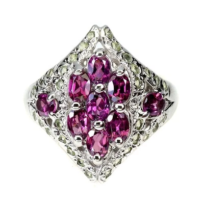 Anello in argento sterling 925 ovale rodolite granato peridoto gemma... - Immagine 1 di 4