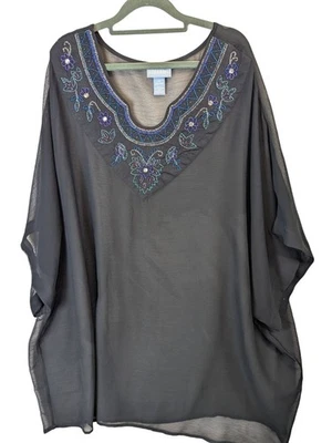 Liz & Me Tunic Top Women Plus sz 3X Black Sheer Embellished Beachy Vacation Fun - Image 1 of 4