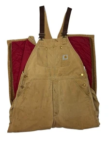 Vintage Carhartt Latzhose Herren gesteppt isoliert Doublefront 36x30 braun LESEN - Bild 1 von 11