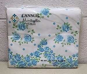 Vintage Cannon Monticello Full Flat Sheet Muslin - Floral Rose Dream Blue - NEW - Picture 1 of 6