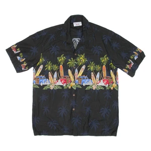 PACIFIC LEGEND Mens Hawaiian Shirt Black Floral L - Picture 1 of 6