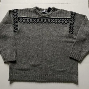 Vintage Structure Sweater Mens XL Gray Navy Blue 100% Shetland Wool Fair Isle - Picture 1 of 6