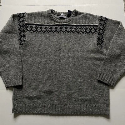 Vintage Structure Sweater Mens XL Gray Navy Blue 100% Shetland Wool Fair Isle - Image 1 of 4