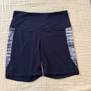 NWOT Women’s SZ M Gaiam Athletic Yoga Blue Shorts W/ Blue Tie Dye Sheer Accent - Picture 1 of 6