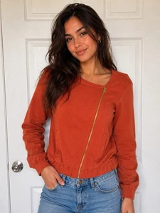 Stussy Orange Asymmetrical Zip Moto Jacket Small Y2K Skater Streetwear Casual - Afbeelding 1 van 8