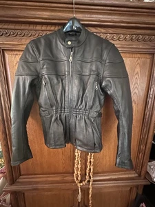 LEATHER GALLERY Women's HEAVY DUTY Black MOTOCYCLE JACKET Zip-out Liner - Medium - Picture 1 of 11