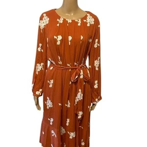 Midikleid Blumen bestickt Langarm rost orange Freizeit Herbst - Bild 1 von 11