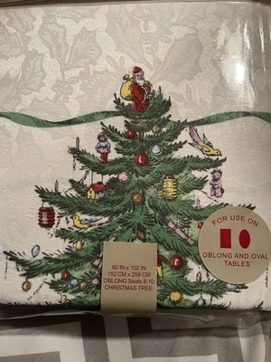 NEW SPODE CHRISTMAS TREE FABRIC TABLECLOTH 60” X 102”Oblong Holiday - Image 1 of 4