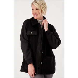 Encore By Idina Menzel Womens Black Button Up Sherpa Jacket Long Sleeve Size S - Picture 1 of 8