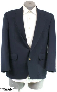 Stafford Blazer Mens Navy Blue 2 Gold Button Wool Blend Preppy 42S - Picture 1 of 10