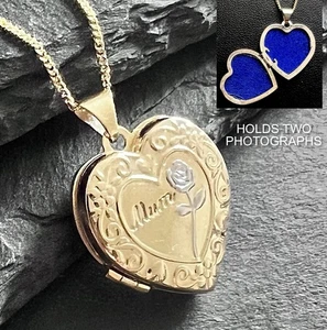 MUM Medaillon Gold auf 925 Sterlingsilber Herzform mit Rosenmotiv 18 Zoll Kette NEU - Bild 1 von 12