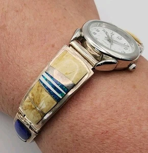 Calvin Begay Navajo Sterling Lapis Opal Jaspis Inlay Uhrenarmband Armband Vintage - Bild 1 von 24