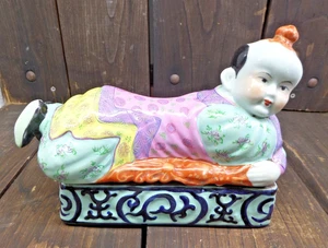 Almohada china vintage de porcelana cerámica opio chinoiserie caja baratija niño - Imagen 1 de 22