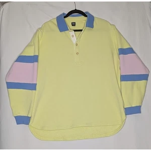 BDG Urban Outfitters Fleece polo style sweatshirt Yellow pink blue size Medium - Picture 1 of 10