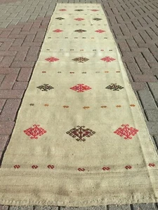 Turkish Wool Kilim Runner, Carpet Runner, Hallway Rugs, Stairs Rug 30"x123" - Picture 1 of 21