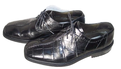Mezlan Platinum sz 9.5M Alligator Square Toe Derby Dress Shoes - Image 1 of 4