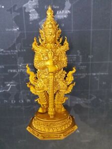 Dieu géant Wessuwan culte statue en laiton temple Wat Chulamanee amulette de Bouddha thaïlandais
