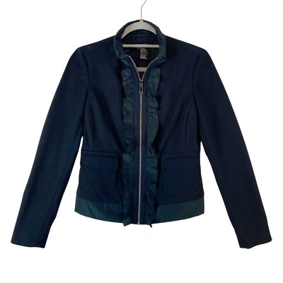 Chaqueta Etcetera Para Mujer Talla 4 Negra Volantes Cremallera Completa Simulado Cuello Bolsillos Manga Larga Foto 1 de 4