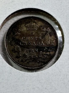 1918 Canada 5 Cents Small Silver Coin - Picture 1 of 8