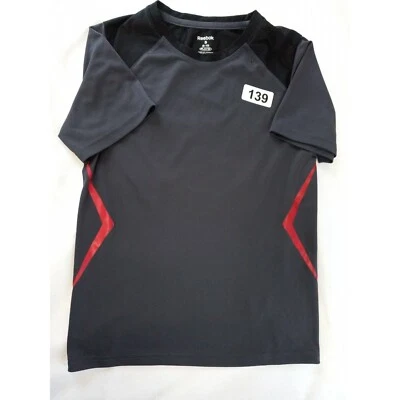 Camisa Reebok Niños Pequeña Negra Manga Corta Camiseta con Rayas Rojas Foto 1 de 4