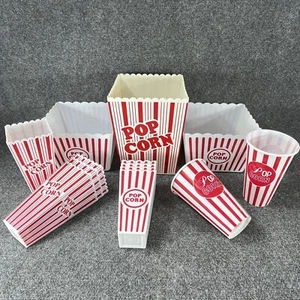 Retro Popcorn Bucket Set Plastic Red White Striped Containers Individual Bowl - Picture 1 of 21