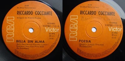 RICCARDO COCCIANTE BELLA SENZ'ANIMA (4:30)/POESIA (IN SPANISH!) CHILEAN PRESS!!! - Image 1 of 4