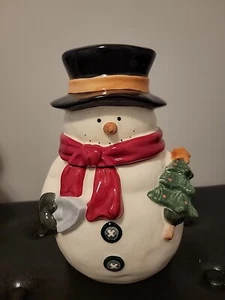 Russ Berrie Urlaub Weihnachten Schneemann Keks Bonbonglas mit Schaufel und Baum - Bild 1 von 12