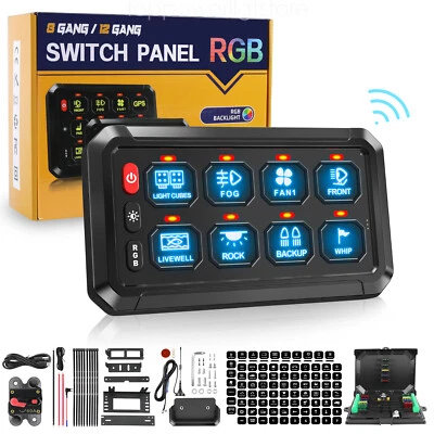 Upgrape 8 Gang RGB Switch Panel w/ Wireless For LED Work Light Bar UTV ATV BOAT - Image 1 of 4