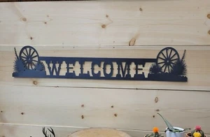 WELCOME Metal sign/Wagon wheel/Cabin/Ranch/Home/Décor/Porch - Picture 1 of 8