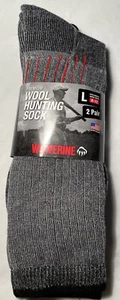 2 Pair Wolverine Gray W/ Blk Trim Merino Wool Hunting Socks Men Large Size 9-13 - Picture 1 of 8