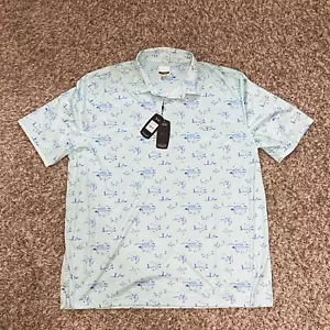 Greg Norman Play Dry Golf Polo Mint Green/Blue Casino Cocktails Cards Print 2XL - Picture 1 of 8