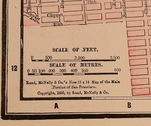Vintage Antique 1895 San Francisco CA Wall Map Excellent Framing Size 11x14 - Picture 1 of 10