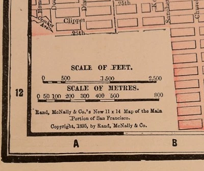 Vintage Antique 1895 San Francisco CA Wall Map Excellent Framing Size 11x14 - Image 1 of 4