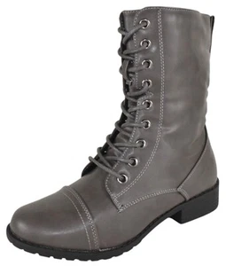 Forever Women Combat Army Boots Lace Up Side Zipper Booties JALEN-88 Gray - Picture 1 of 4