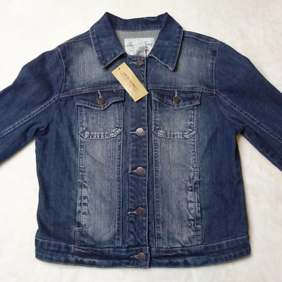 NUEVO CON ETIQUETAS Chaqueta Jean American Rag Cie Bethany Para Mujer Azul Medio Denim Cierre con Botones Foto 1 de 4