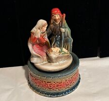 Gorgeous Vintage Christmas Nativity Pottery Ceramic Music Box Bisque Glazed