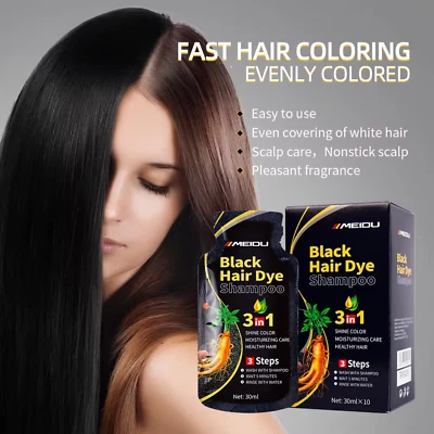 MEIDU Hair Dye Shampoo Grey Coverage Permanent Black & Dark Brown Colour
