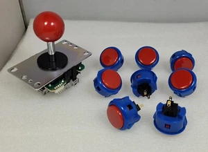 8 pcs Sanwa Genuine Buttons Mix Royal Blue Red & Red Joystick Video Game Arcade - Picture 1 of 4