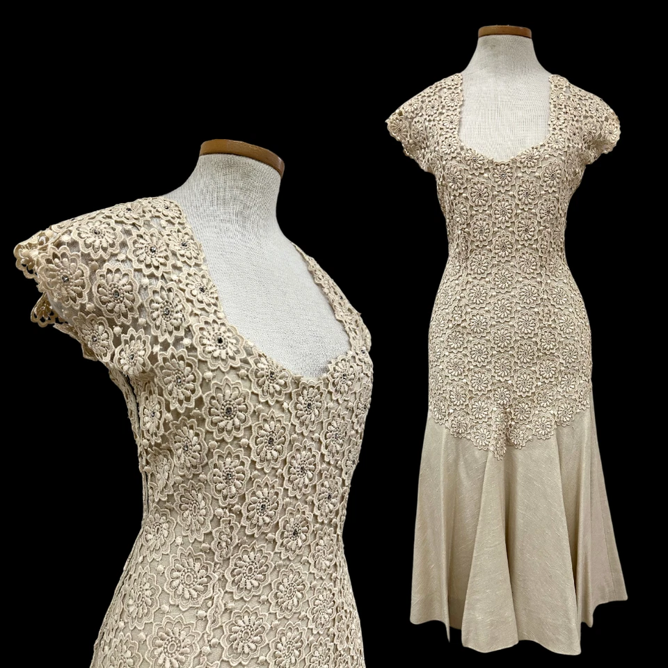 Vintage 1950s Suzy Perette Designer Cream Rhinestone Embroidered Dress - Image 1 of 4