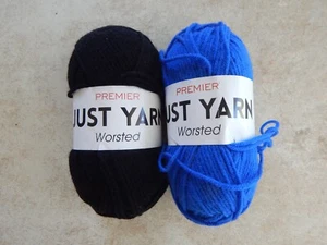 New Premier Just Yarn Worsted Yarn Lot of 2 BLACK/BLUE Acrylic 150+ yds - Picture 1 of 3