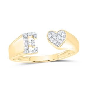 E Initial 14K Yellow Gold Diamond Ring Initial Heart Ladies 1/10 Cttw - Picture 1 of 2